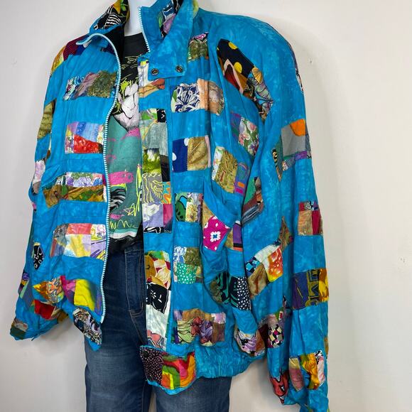 Nativewear Designs Vintage Patchwork Quilt Slouchy Bomber Jacket womens XL - Picture 15 of 17